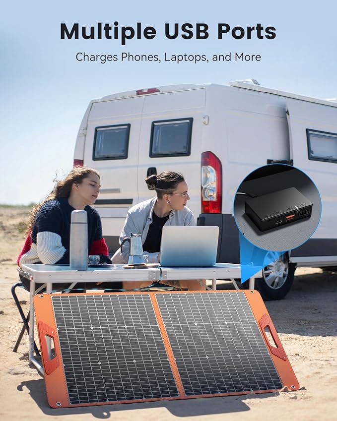 100W Portable Solar Panel for Power Station 19.8V Foldable Solar Charger with DC/XT60/Anderson Cable &amp QC3.0 USB Outputs 23% High Efficiency IP65 Waterproof 2 Kickstands for Outdoor Camping RV T