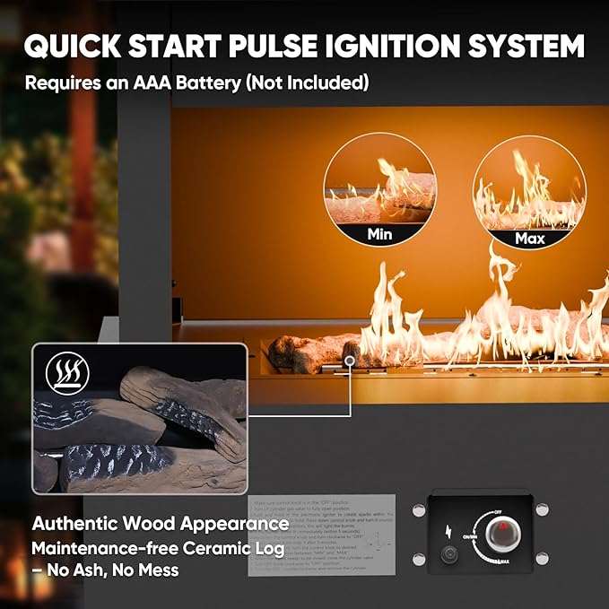 35’’ Smokeless Outdoor Propane Fireplace with Tank Storage CSA Certified 50000 BTU Patio Fire Pit with Cover for Garden Backyard Patio Black/Beige
