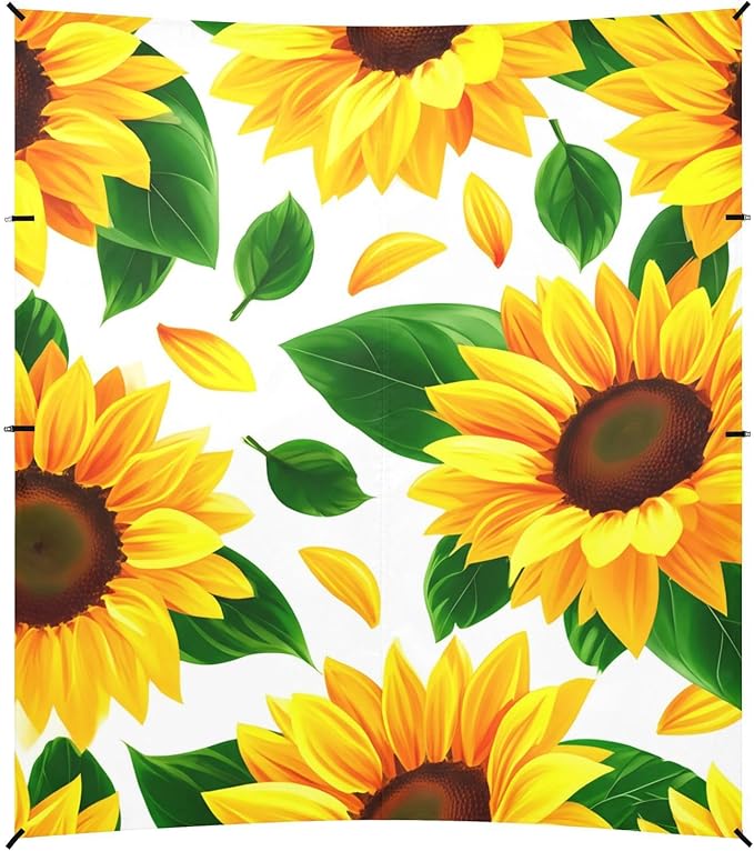 Beach Canopy with Windproof Ropes &amp Sandbags Beach Tent Sun Shade Sun Shelter for Camping Trips Fishing Backyard Fun or Picnics Sunflowers