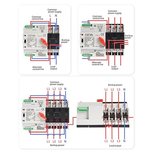 GEYA Mini ATS Automatic/Manual Transfer Switch Solar Auto Dual Power Over &amp Under Voltage Switch 50/60Hz Grid to AC Generator(3Pole 63A 110V)