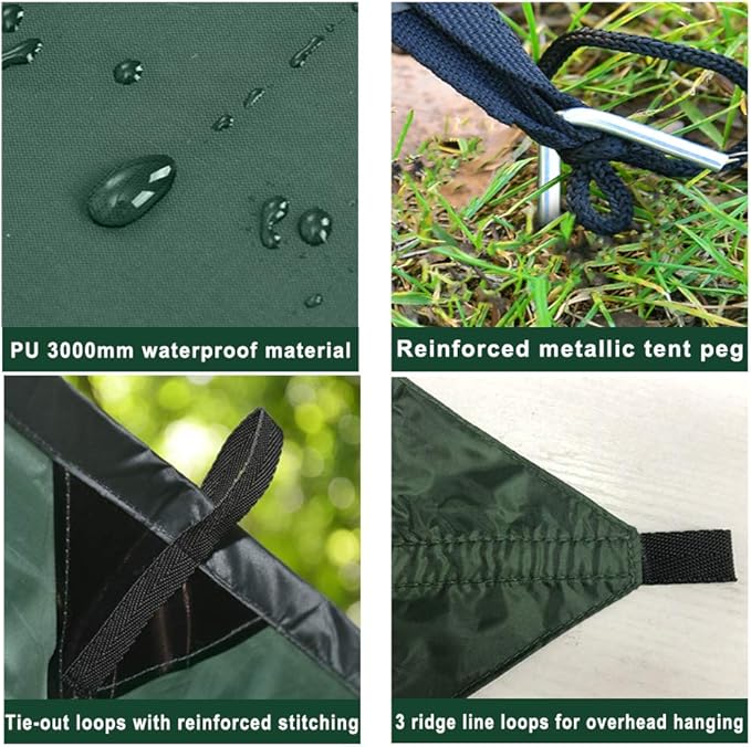KALINCO Waterproof Camping Tarp Tent Hammock Rain Fly 10X10FT/10X15FT Mutifunctional Tent Footprint Lightweight Tarp for Camping Hiking and Survival Shelter