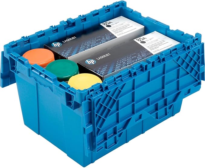 Monoflo Plastic Distribution Container With Hinged Lid 21.9 x 15.2 x 12.8” Blue