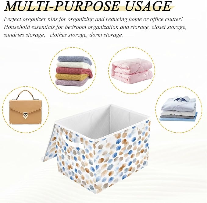 Storage Bins With Lid Stackable Fabric Closet Organizer Clothing Storage Large Boxes For Closet Shelves Bedroom White Brown Blue Polka Dot