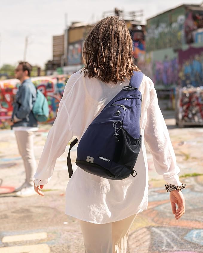 WATERFLY Sling Bag Crossbody Backpack: Over Shoulder Daypack Casual Cross Chest Side Pack (Large Blue)