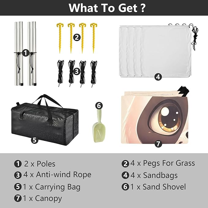 Panda Beach Canopy Sun Shelter with Sandbags &amp Sand Shovel &amp Windproof Ropes - Portable 110x126 Beach Shade Beach Tent for Camping Picnics