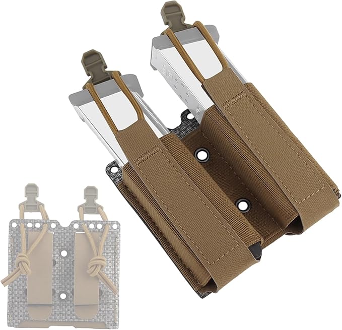 Tactical Double Elastic Mag Pouch - 9mm/40 MOLLE Waist Belt Bag for Flashlight &amp Tool Holster Hunting Airsoft Shooting Gear
