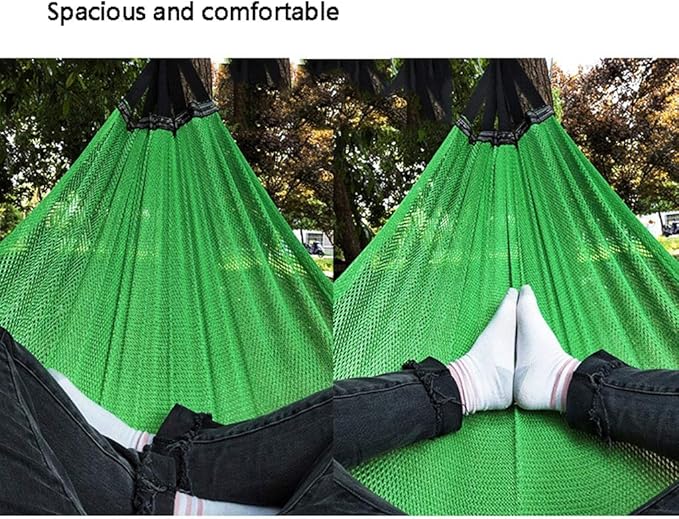 Portable Hammock Nylon Ice Silk Camping Hammock Cool Breathable Mesh Hammocks for OutdoorIndoor Patio Backyard for Backpacking Beach (Color : Green Size : with Carabiner 3m Strap)