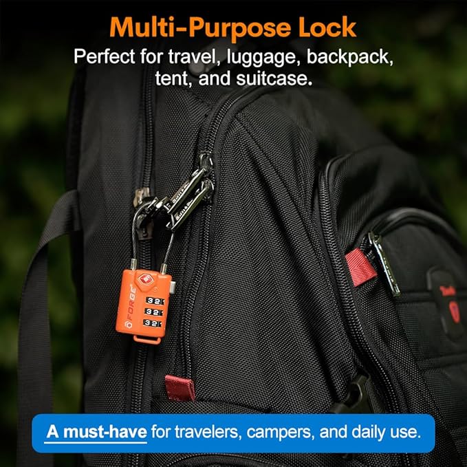 TSA Approved Cable Luggage Locks Re-settable Combination with Alloy Body Orange 4 Locks.