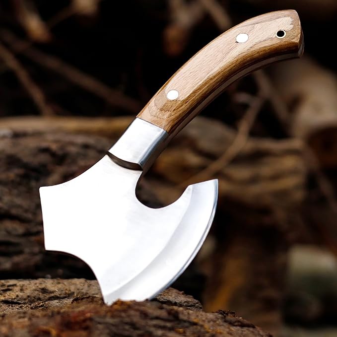 Hand Forged Mini Carbon Steel Axe - Battle Ready Bearded Axe/Hatchet 18.00 Inches for Camping Wood Chopping Hiking and Every Day Carry Axe with Leather Sheath ELI100