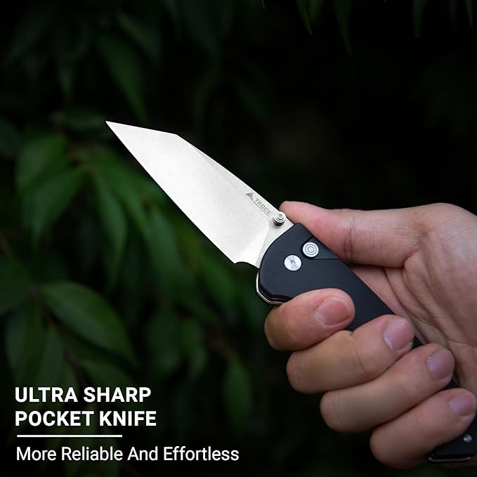 Pocket Folding Knife - 3.39 EDC Knife D2 Blade Stonewashed Finish - G10 Handle with Thumb Stud - Pocket Knife for Men Women - Camping Hiking Survival Preparation