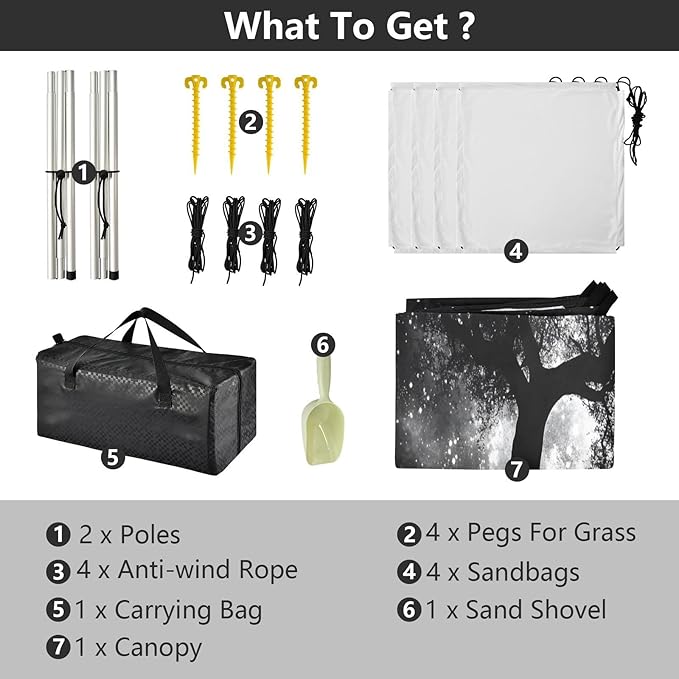 Forest Black Galaxy Beach Tent Sun Shelter Set UPF50+ UV Protection 10.5 x 9.19 FT Camping Shade Canopy with Sandbags Sand Anchors Carrying Bag and Others