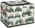 Tractor Truck Storage Bins with Zipper Lid Collapsible Fabric Storage Basket with Leather Handles Closet Shelf Cloth Organizer Basket for Nursery Bedroom Clothes Toy