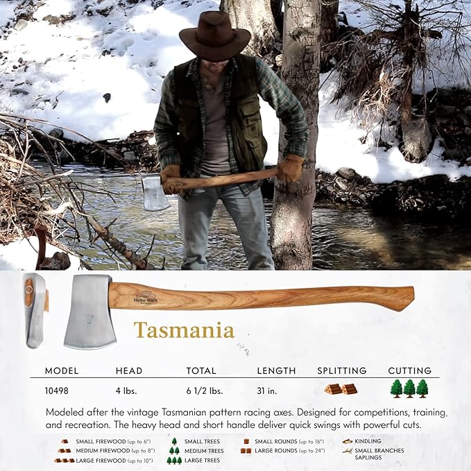 1844 Helko Werk Germany Classic Tasmania Competition Axe - Made in Germany Timber Sporting Wood Chopping Racing for Timber Sport - Head 4lbs Handle 31in (Tasmania) #10498