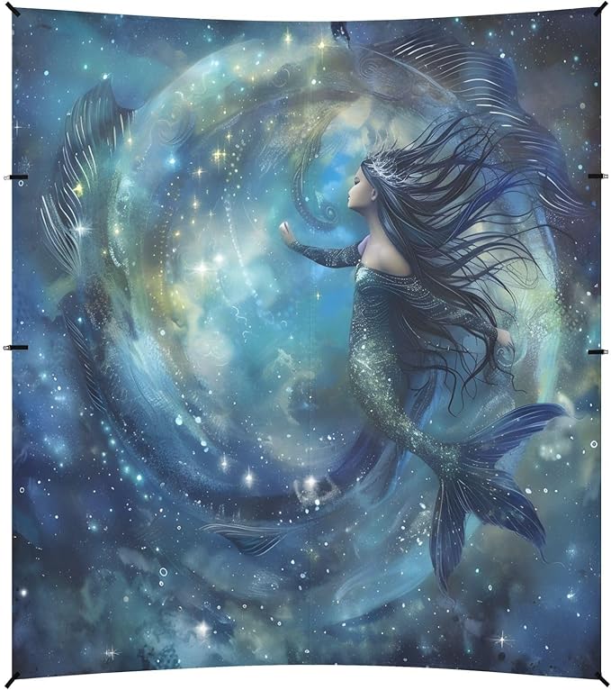 ALAZA Mermaid Nebula Beach Tent Sun Shelter UPF50+ Protection Beach Shade Canopy w/ 4 Sandbags for Outdoor Camping Fishing Backyard Fun Picnic 10x9 ft