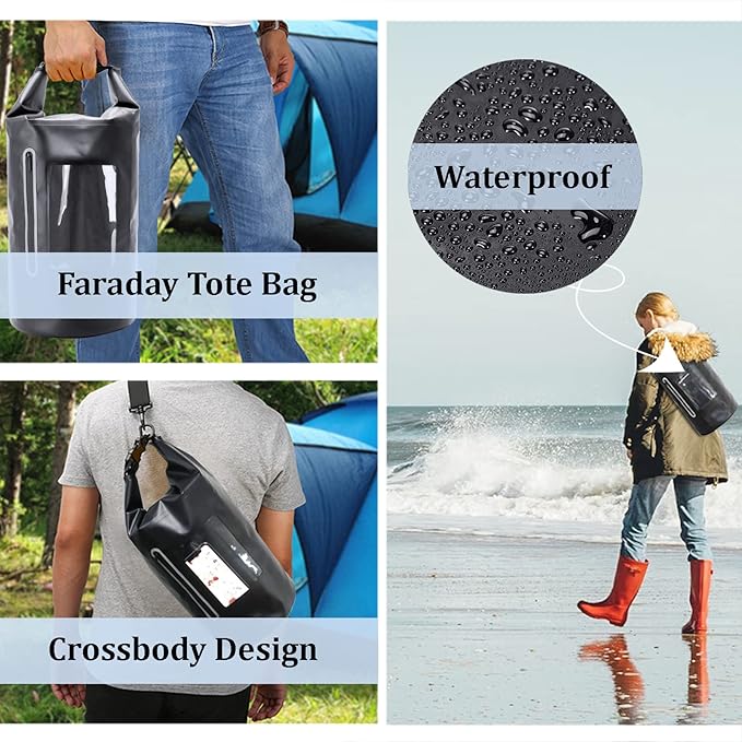 Faraday Bags Military-Grade Shield Bag 15L Waterproof Faraday Cage with 2Pcs Faraday Pouch Signal Blocking Faraday Dry Bag Anti-Tracking Faraday Bags