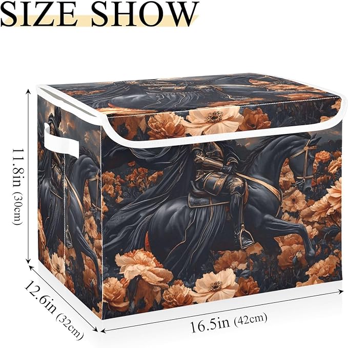 Storage Cube with Lid Floral Knight Print 16.5×12.6×11.8 IN Collapsible Large Capacity Foldable Storage Basket Bin Organizer