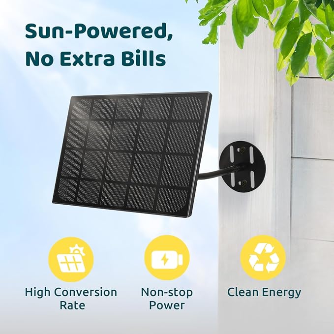 Birdfy 5W Solar Panel for Smart Bird Feeder Camera Type-C Charger for Birdfy Feeder 360° Adjustable Swivel Mount IP65 Waterproof for Outdoors 5W Continuously Power Supply (9.8ft Chew-Proof Cable)