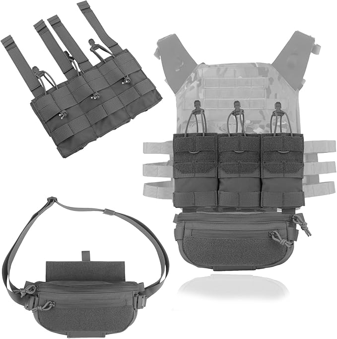Outdoor Tactical MOLLE Pouch Kit Detachable Triple Mag-Style Bag and Tactical Expansion Camo Dual-Role Belly Pouch for Field Use