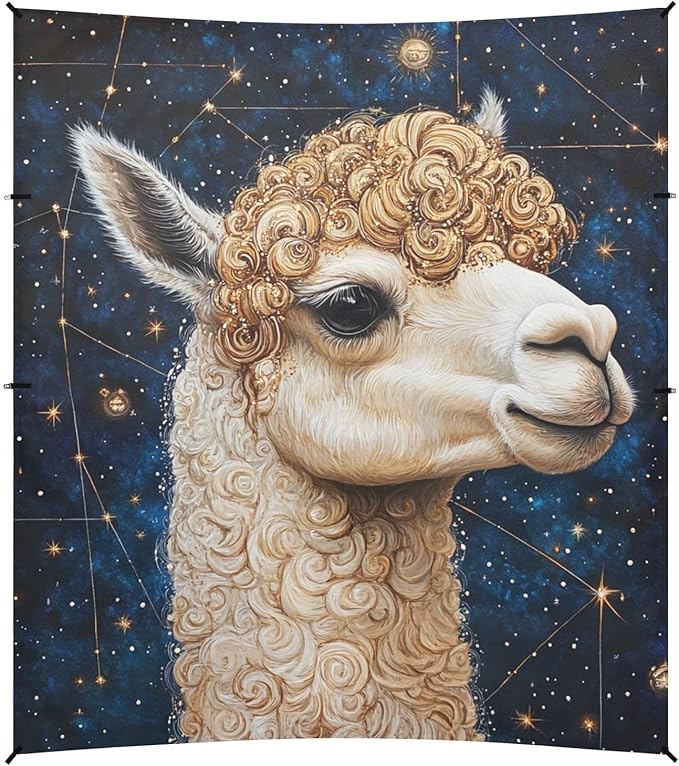 ALAZA Curly Hair Llama on Constellation Star Beach Tent Sun Shelter Portable Canopy Sunshade for Outdoor Camping Picnics Backyard Fun 10x9 ft