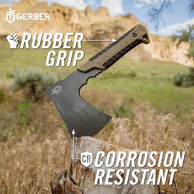 Gerber Gear Pack Hatchet - 3.5 Steel Blade Axe with Full Tang - Survival Bushcraft and Camping Gear - with Mountable Nylon Sheath - Brown