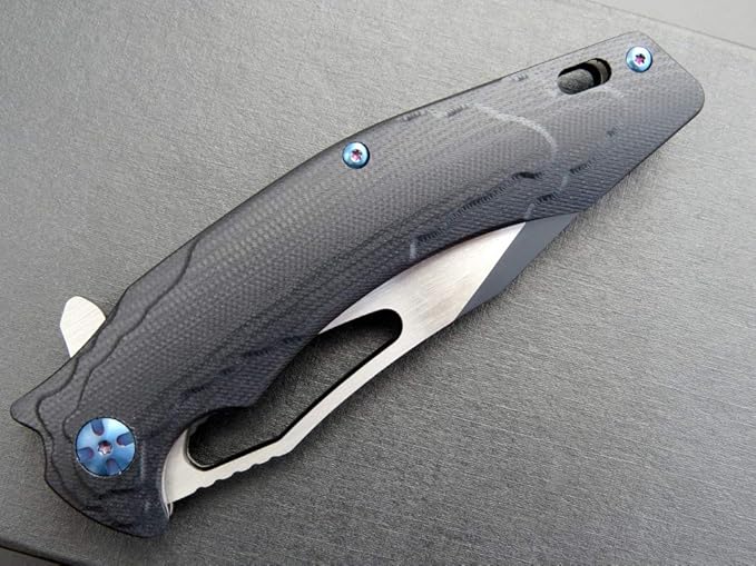 Eafengrow EF915 Folding Knife D2 Steel Blade with Black-Oxide Coating G10 Handle with Ball Bearing Safe Open Flipper Knife Locking Liner and Pocketclip for Camping Work (Black)