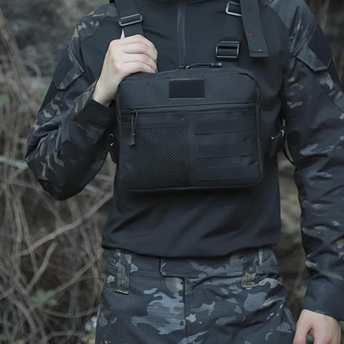 Tactical Chest Pack EDC Chest Bag 600 Nylon Utility Tackle Bags Outdoor Sports Camping Hiking Hunting Pack(Black)