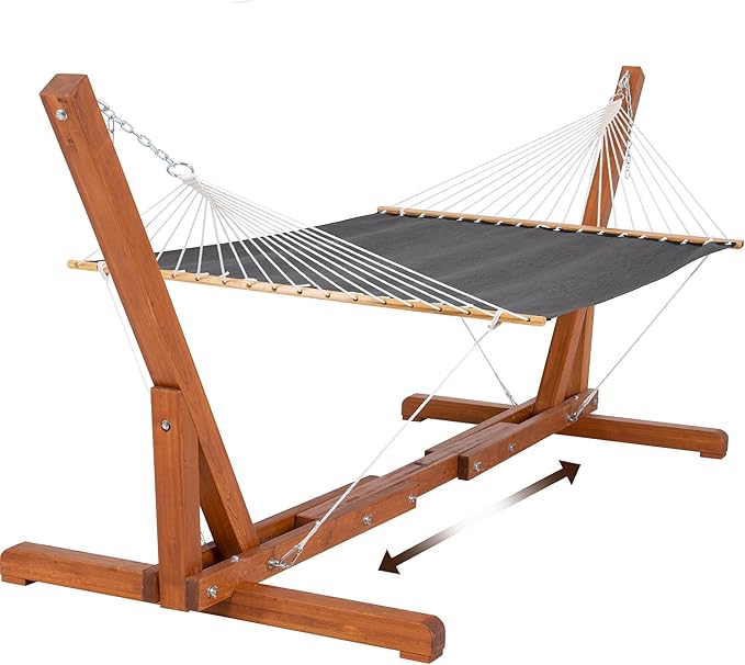 SUNCREAT Hammocks for Outside with Stand Balance Ropes Two Person Hammock for Poolside Backyard Garden Patio Dark Gray