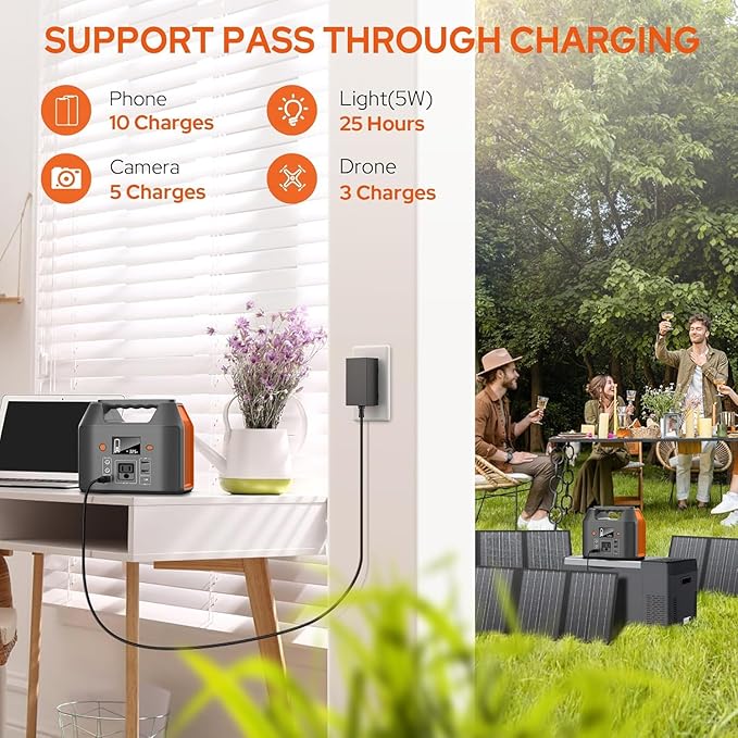 EnginStar Portable Power Station 150W 155Wh Solar Generator 110V 42000mAh Portable Power Bank w/AC Outlet 6 Outputs External Battery Backup LED Light for Outdoor Camping