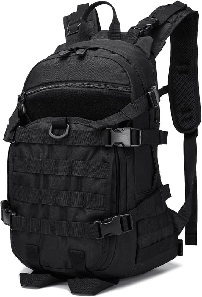 25L Small Tactical Backpack For Men Military Waterproof Backpack With Multiple Pockets 3-Day Bug Out Bag Molle Backpacks For Camping Hiking Military Traveling (Black)