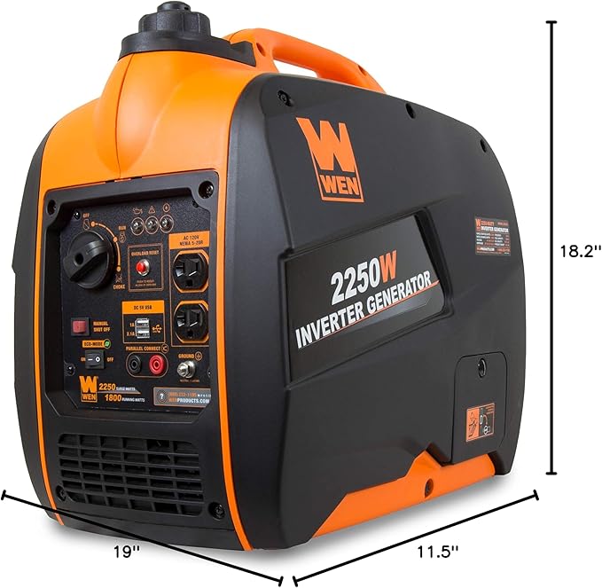 WEN 56225i 2250-Watt Gas Powered Portable Inverter Generator with Fuel Shut-Off CARB Compliant  Black