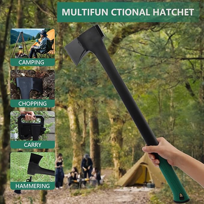 Camping Hatchet 31.8 InchSurvival Hatchet Tactical for Wood Chopping and KindlingHatchet Axewith V Grind Blade Lightweight Nylon Fiber Handlefor Outdoor Survival Gardening Hiking (L)
