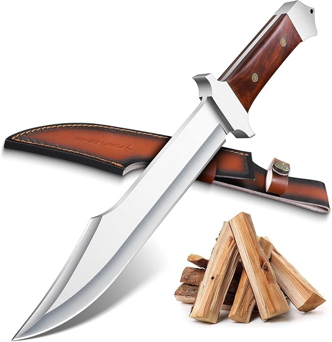 PURPLEBIRD 10 Fixed Blade Hunting Knife for Men Full Tang Bowie Knife with Sheath Heavy Duty Machete Knifes Stainless High Carbon Steel Survival Knives for Camping Bushcraft Gifts for Men