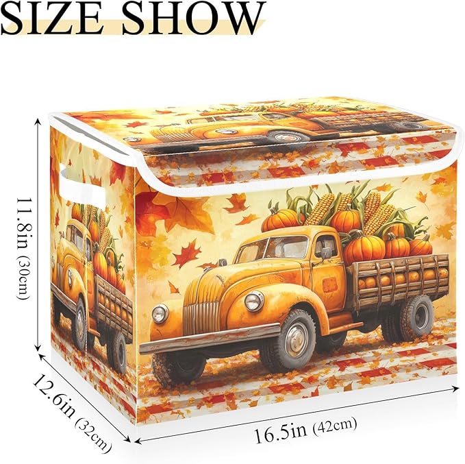 Collapsible Storage Bins with Lids Decorative Fabric Storage Cubes Closet Organizer and Storage Basket Boxes Containers for Clothes Box Chest Folding Rectangle Fall Thanksgiving Pumpk