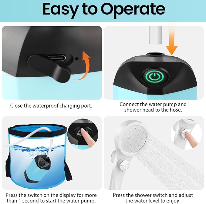 Portable Camping Shower with 7800mAh Battery - 3 Spray Modes IPX7 Waterproof &amp Powerful Suction for Indoor Camping Beach Travel RV Life Pet Bathing Gardening
