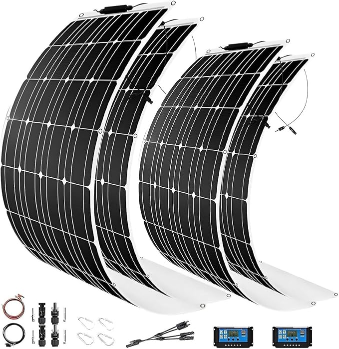 2400W Solar Panel Kit with 2pcs Charge Controller(40A) 4pcs 600W Flexible Monocrystalline Solar Panel for 12-48V Battery Charging Car Battery Camper RV Yacht Solar Panels