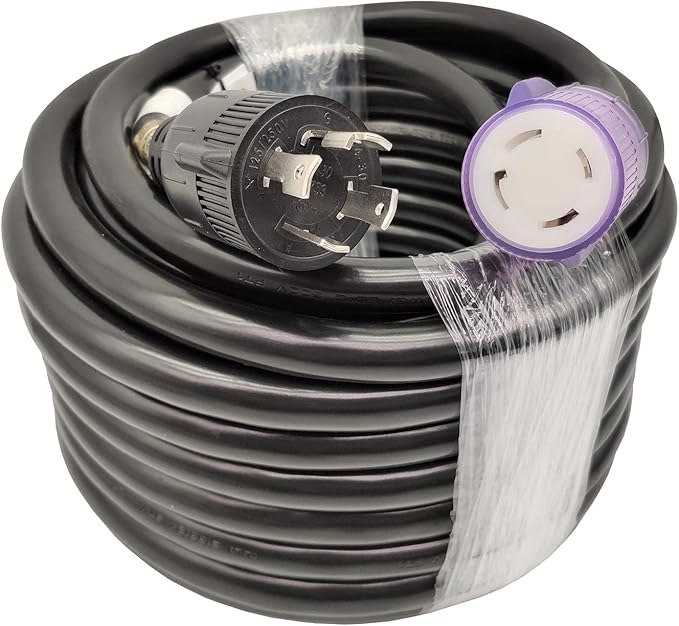 Parkworld UL Listed 30amp 4 Prong Generator Transfer Switch Extension Cord NEMA L14-30P to L14-30R Female with Lighted. (50 Feet)