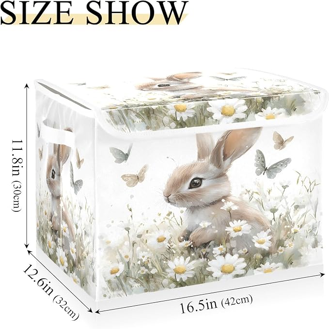 senya Easter Baskets Collapsible Storage Bins with Lids Bunny Butterfly Flower B Storage Boxes Clothes Baskets for Organizing