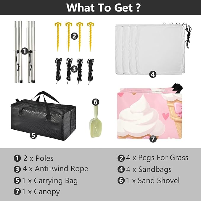 ALAZA Bow Ice Cream Pattern Beach Tent Sun Shelter Portable Canopy Sunshade for Outdoor Camping Picnics Backyard Fun 10x9 ft