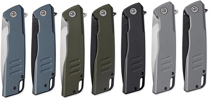 Petrified fish PFB02 Loco Pocket Knife 3.70 D2 Satin Blade Camping Knife 5.29oz G10 Handle Flipper Liner lock Folding knife for EDC (Blue Satin)