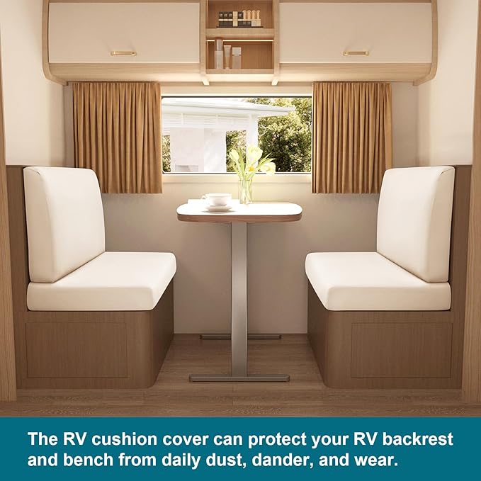 KRFOONN RV Dinette Cushion Covers Waterproof Camper Cushions Cover Replacement Couch Cushion Slipcovers Washable RV Bench Seat Covers for Travel Trailer Couch (2 Backrest Cover &amp 2 Bench Cover W0