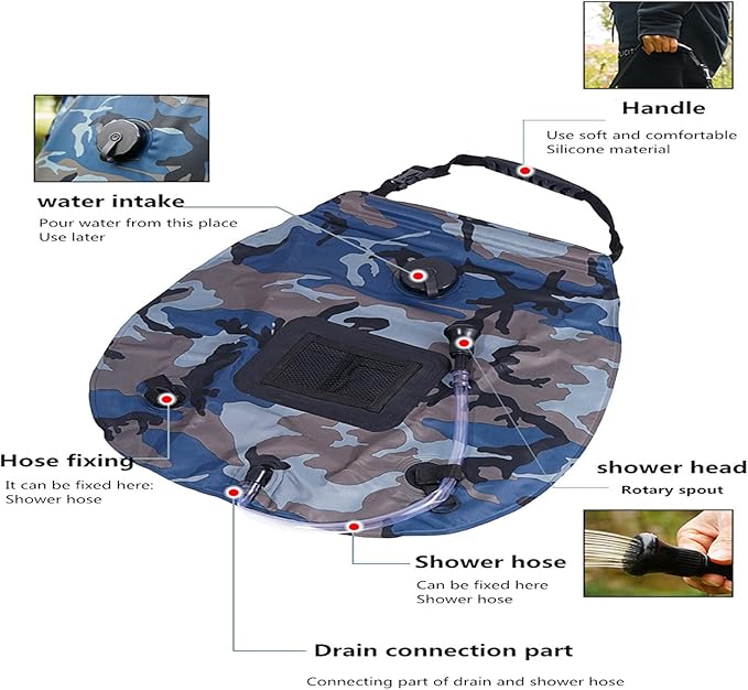 Portable Shower Bag PVC Travel Washing Kit Camping Accessories 5 Gallons 20 Liters Suitable for Outdoor Travel Camping Hiking 18.5x19.6inch