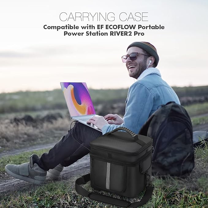 Portable Power Station Carrying Case Bag Compatible with ECOFLOW RIVER 2 Pro Power Station Generator Protective Shoulder Storage Bag Cover with Pocket for Outdoor Travel Camping Charging