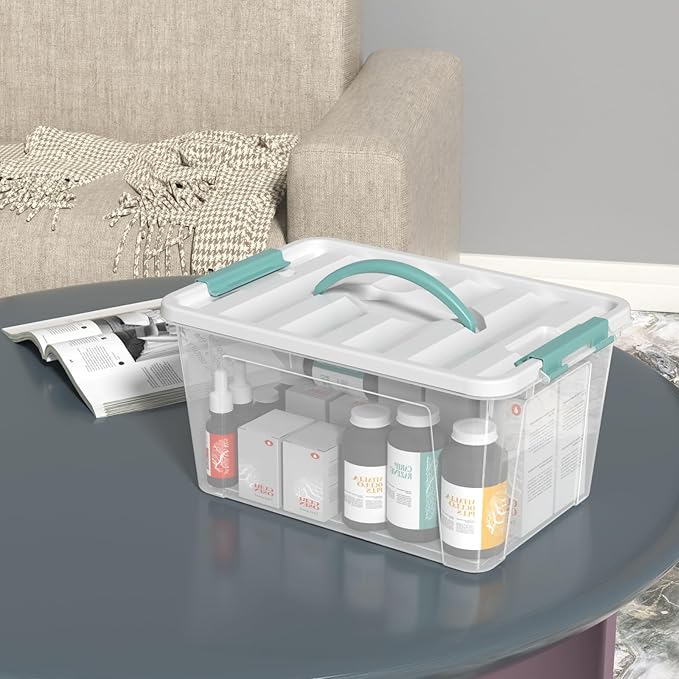 Vababa 14 L Clear Latch Storage Bins with Top Handle 4 Pack Plastic Storage Box with Lid