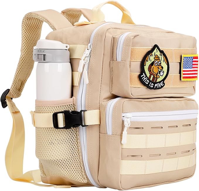 9L Mini Tactical Backpack for Men WomenSmall Military Tactical Backpack for SportGymHikingTravelCamping (Beige)