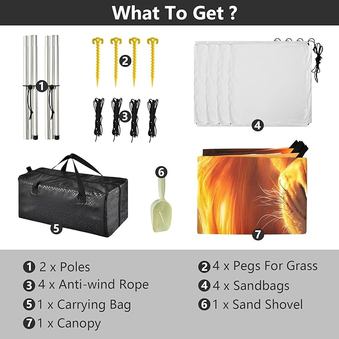 Fierce Lion Beach Tent Sun Shelter Set UPF50+ UV Protection 10.5 x 9.19 FT Camping Shade Canopy with Sandbags Sand Anchors Carrying Bag and Others
