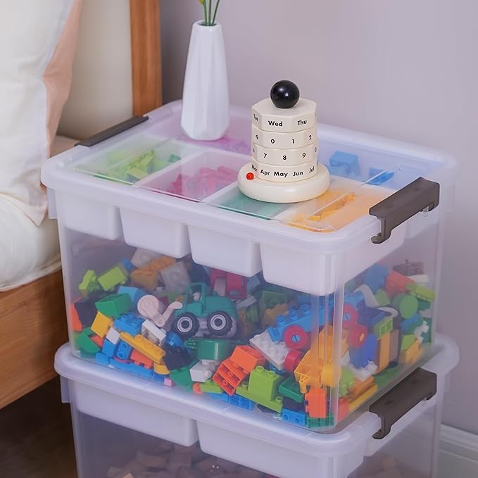 Citylife 32 QT Plastic Storage Bins with Removable Tray Large Stackable Storage Containers for Organizing Craft Storage and Storage Craft Clothes Files Office Supplies 4 Packs