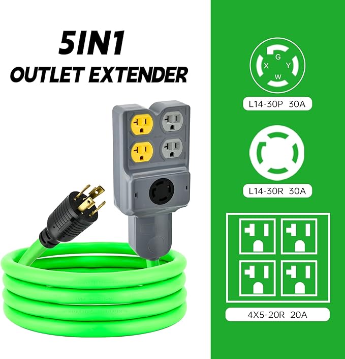 L14-30P to 4X 5-20R/5-15R &amp L14-30R 120/240V 30 Amp 4 Prong Twist Lock Male Plug to Female Receptacle Home Appliance RV Generator Power Cord Adapter 10FT