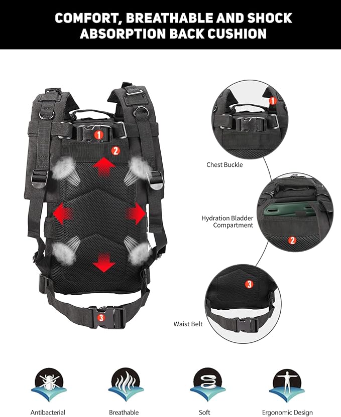 BOMTURN for Mens Tactical Backpack Military Backpacks 27L Small Army Survival Backpacks Small Waterproof Bug out Bag