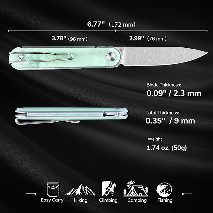 REALSTEEL IRIS Pocket Knife Folding Knife Front Flipper Liner Lock 2.99 12C27 Steel Blade Lightweight G10 Handle 1.74oz Deep-carry Pocket Clip EDC Outdoor Indoor Gifts for Men Women Camping