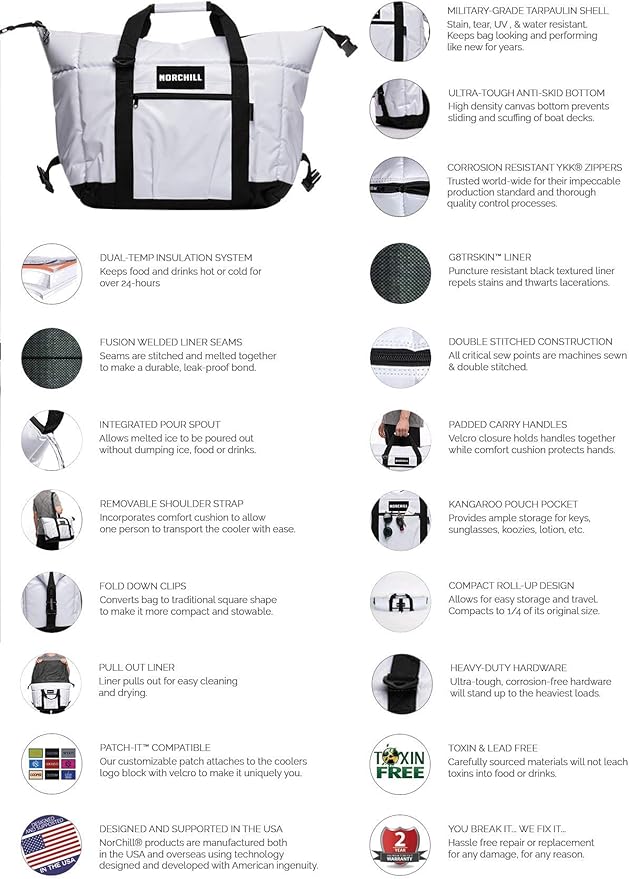 NorChill Soft Coolers 12 Can Insulated Marine Boatbag Soft Sided Cooler White